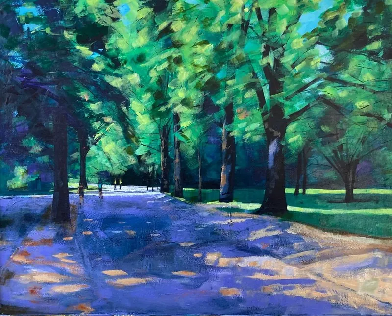 Battersea park by Stuart Roper, acrylic on board