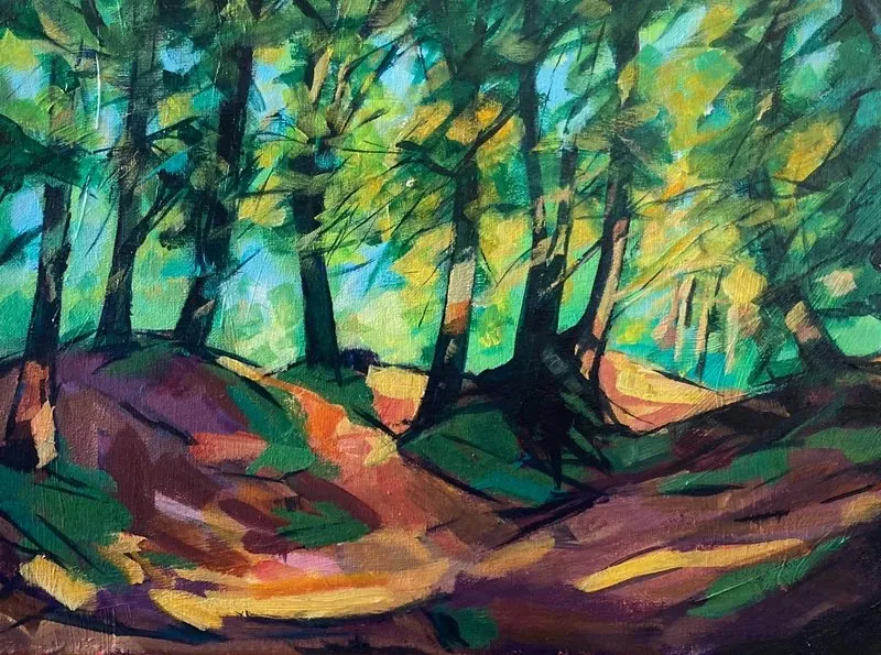 Clearing at Puzzlewood by Stuart Roper, acrylic on canvas
