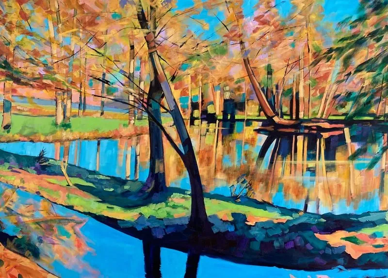 Colours and reflections by Stuart Roper, acrylic on box canvas