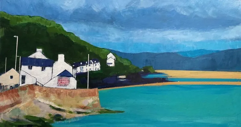 Dovey estuary by Stuart Roper, mixed media on card