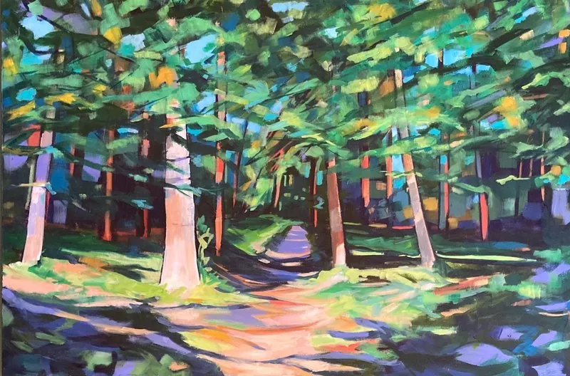 Forest path by Stuart Roper, acrylic on box canvas