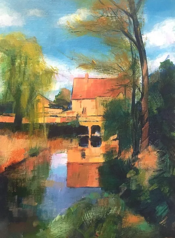 Holywell mill, Oxford by Stuart Roper, acrylic on canvas board