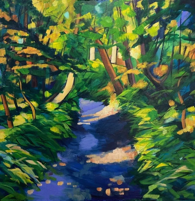 Path at Bodnant gardens by Stuart Roper, mixed media on box canvas