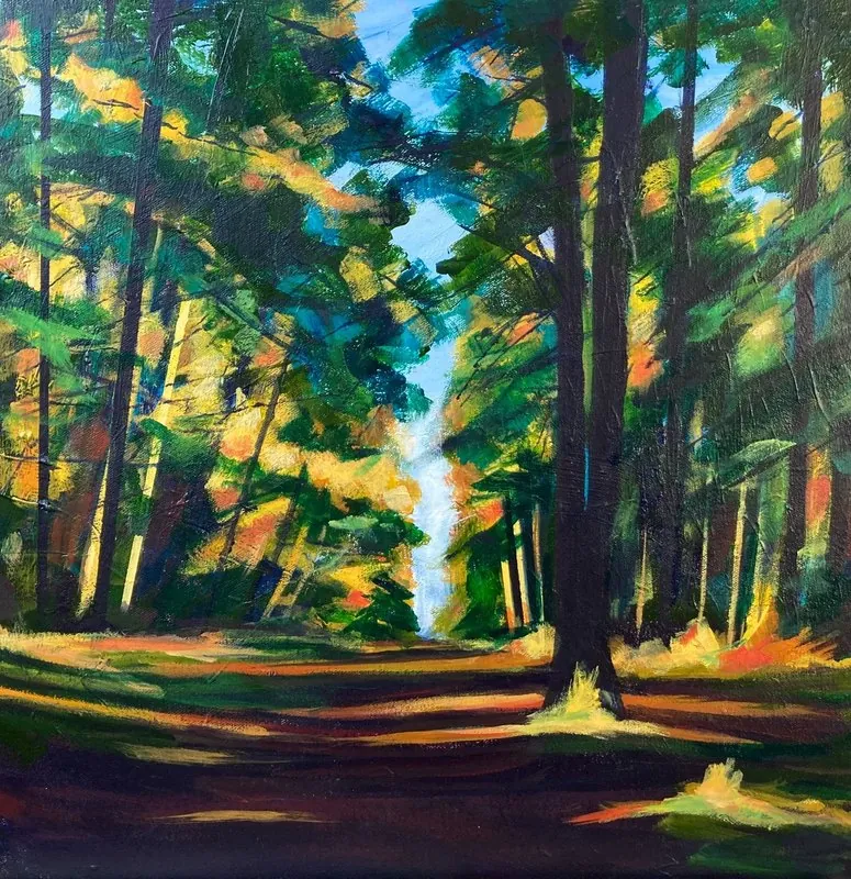 Pine forest by Stuart Roper, acrylic on box canvas