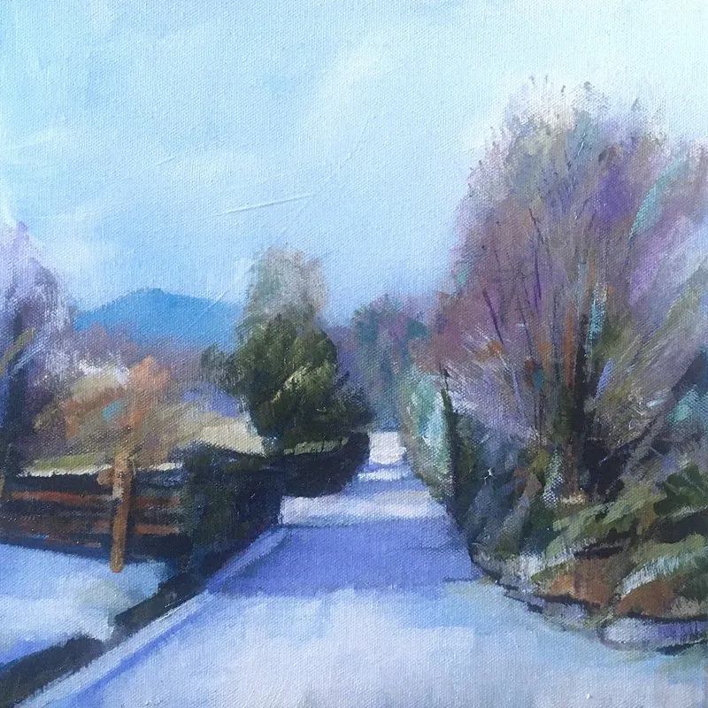 First snow by Stuart Roper, acrylic on box canvas