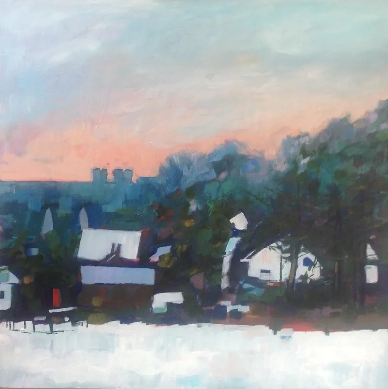 Knucklas in the snow by Stuart Roper, acrylic on canvas