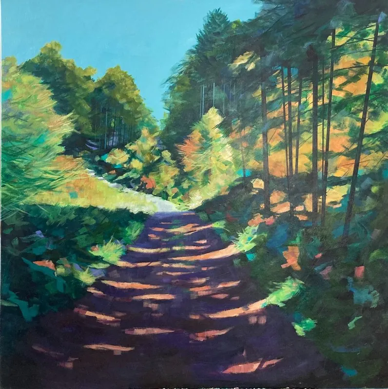 Path through Kinsley wood by Stuart Roper, acrylic on box canvas