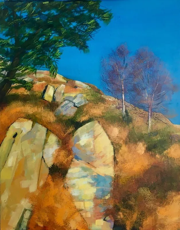 Rocks at the Elan valley by Stuart Roper, acrylic on canvas