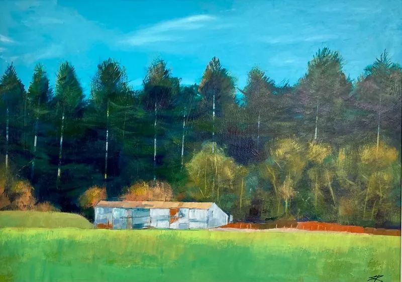 Tin Barn on Offa's Dyke Path by Stuart Roper, acrylic on board